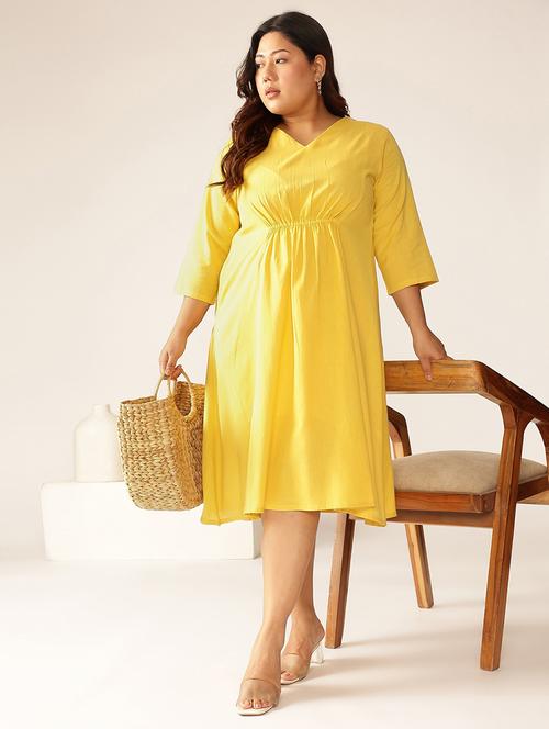 women plus size yellow solid a-line dress - 21906097 - Standard Image - 0