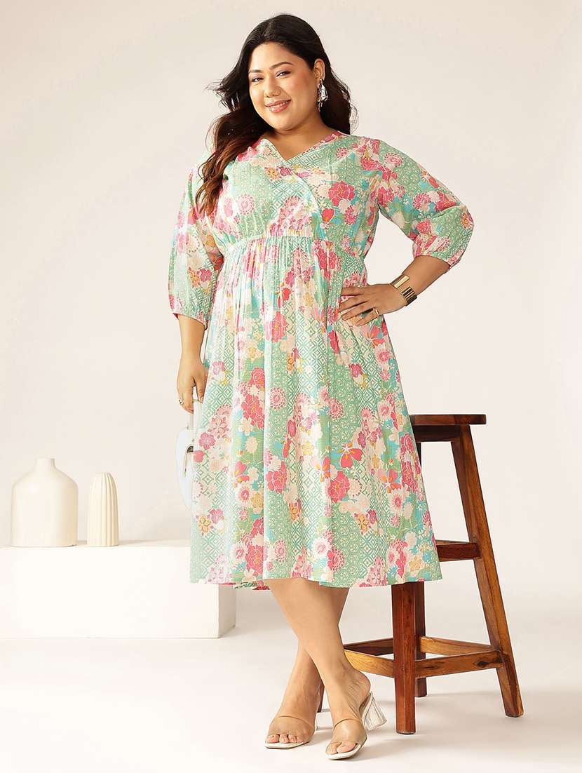 women plus size floral printed a-line dress