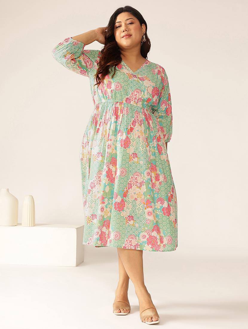 women plus size floral printed a-line dress - 21906099 - Standard Image - 1