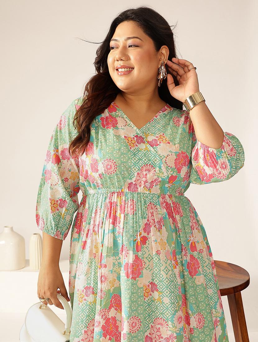 women plus size floral printed a-line dress - 21906099 - Standard Image - 4