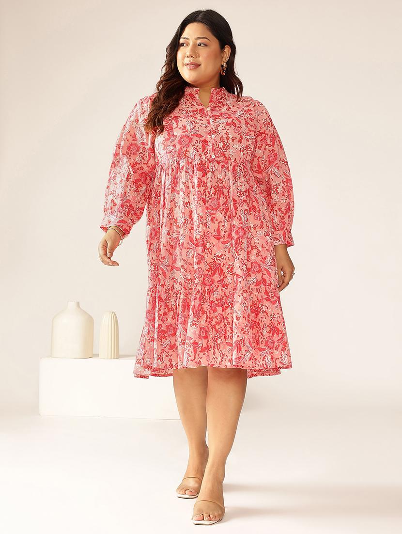 women plus size floral printed tiered dress - 21906100 - Standard Image - 1