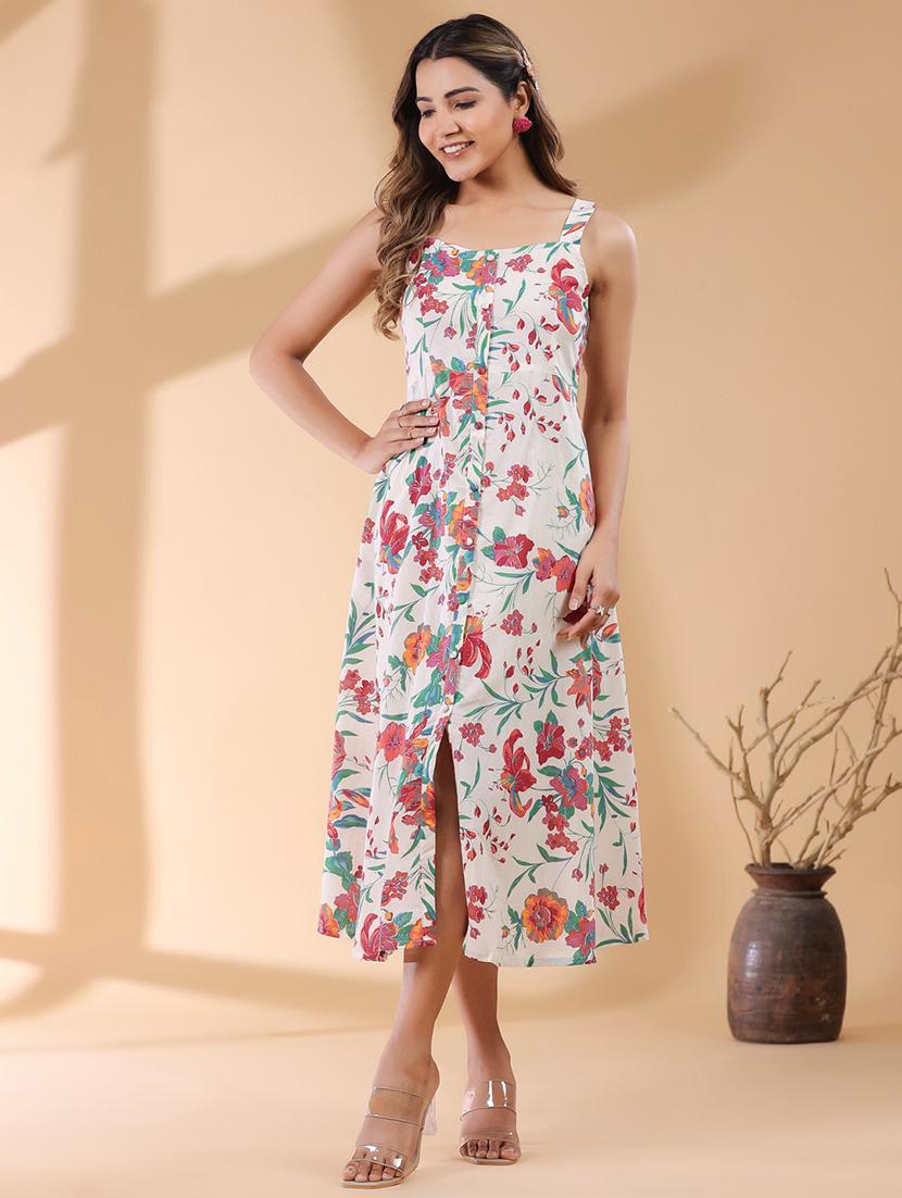 women off white floral printed a-line dress - 21906112 - Standard Image - 1
