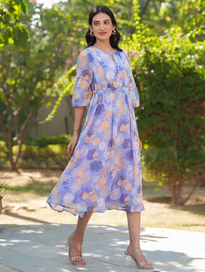 women lavender floral printed a-line dress - 21906117 - Standard Image - 1