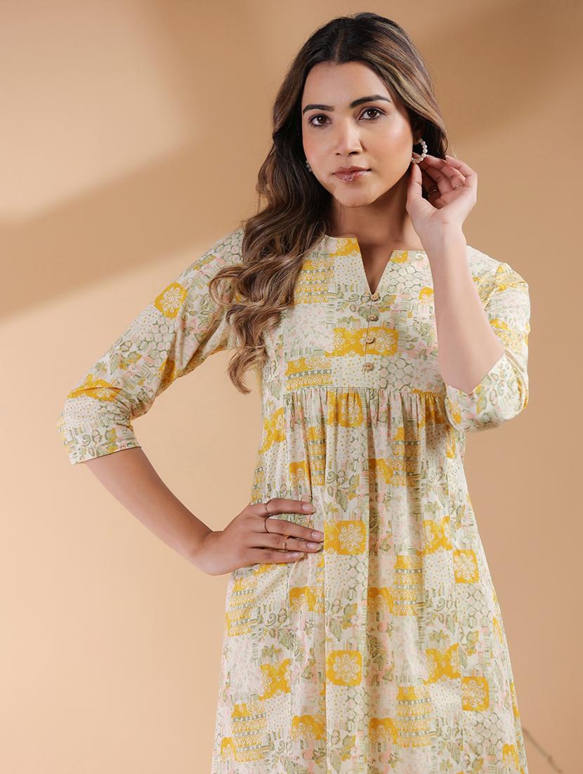women mustard printed a-line ethnic dress - 21906123 - Standard Image - 4