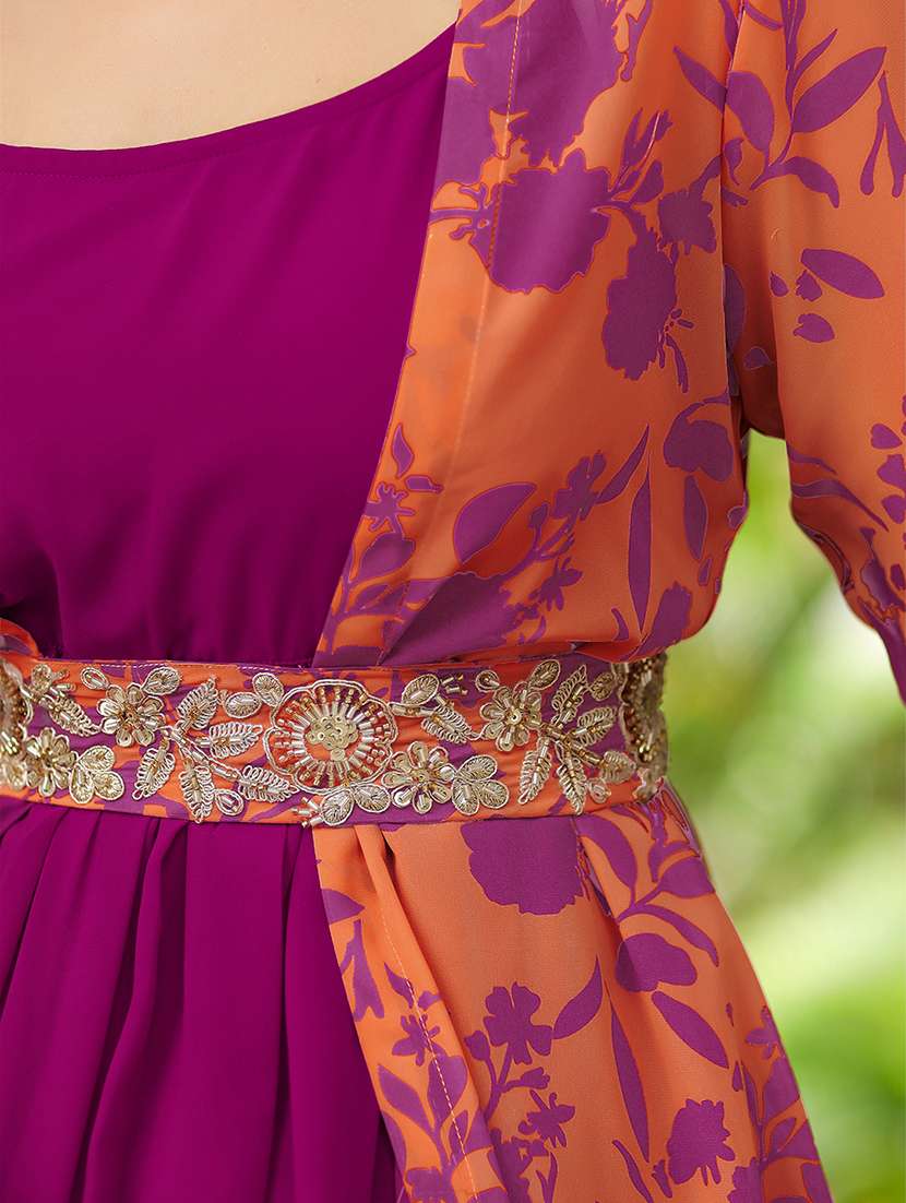 women purple printed long sleeve tiered dress - 21906125 -  Standard Image - 4