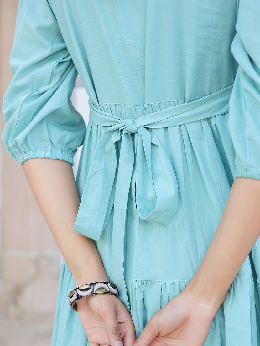 women light blue solid round neck tiered dress  - 21906127 -  Standard Image - 4