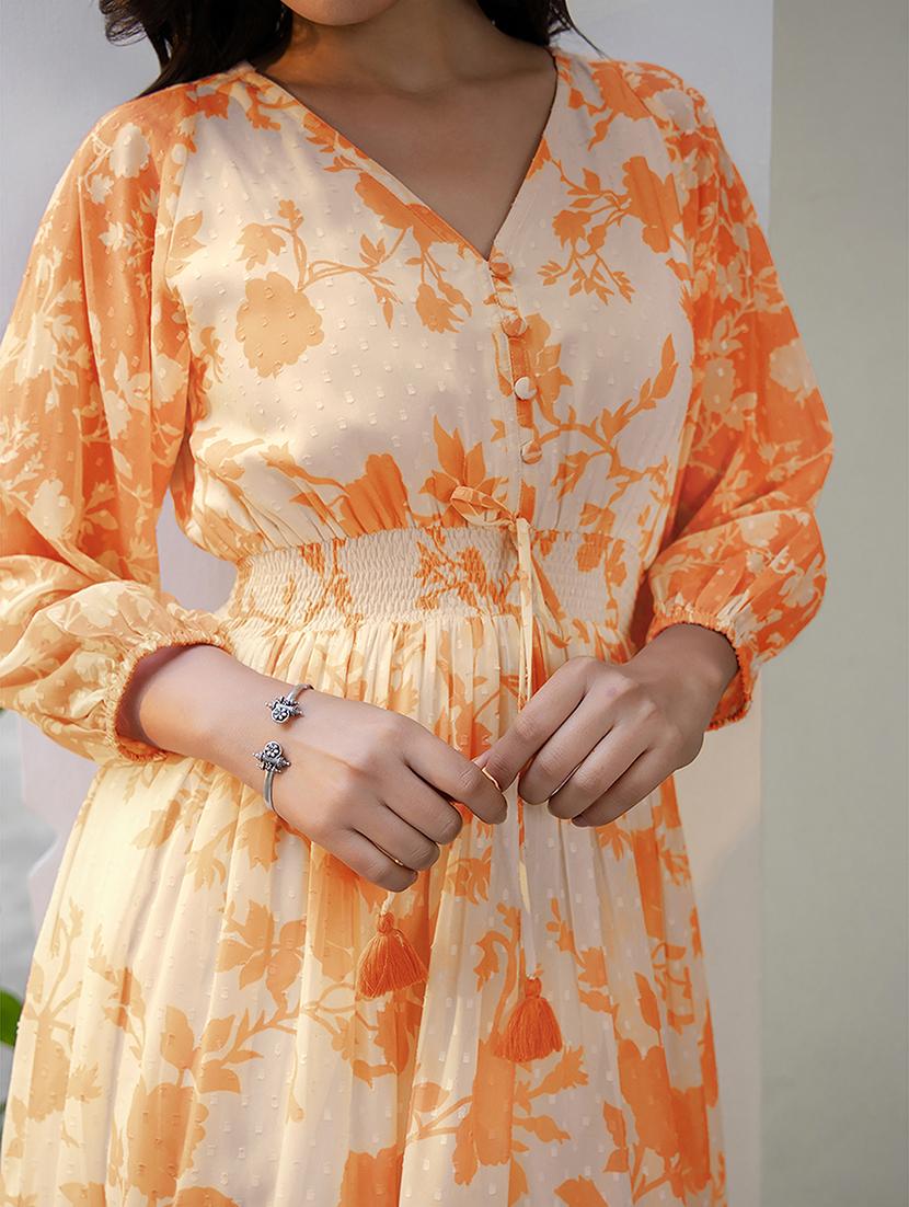 women orange floral printed tiered dress - 21906129 - Standard Image - 4