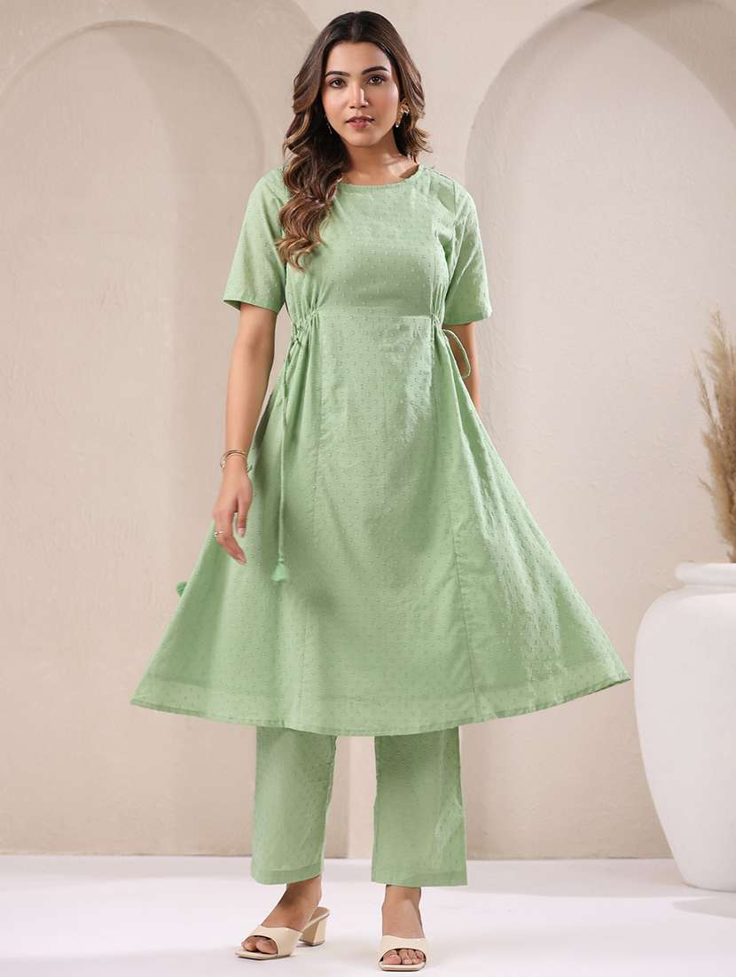 women neo mint self design kurta pant set