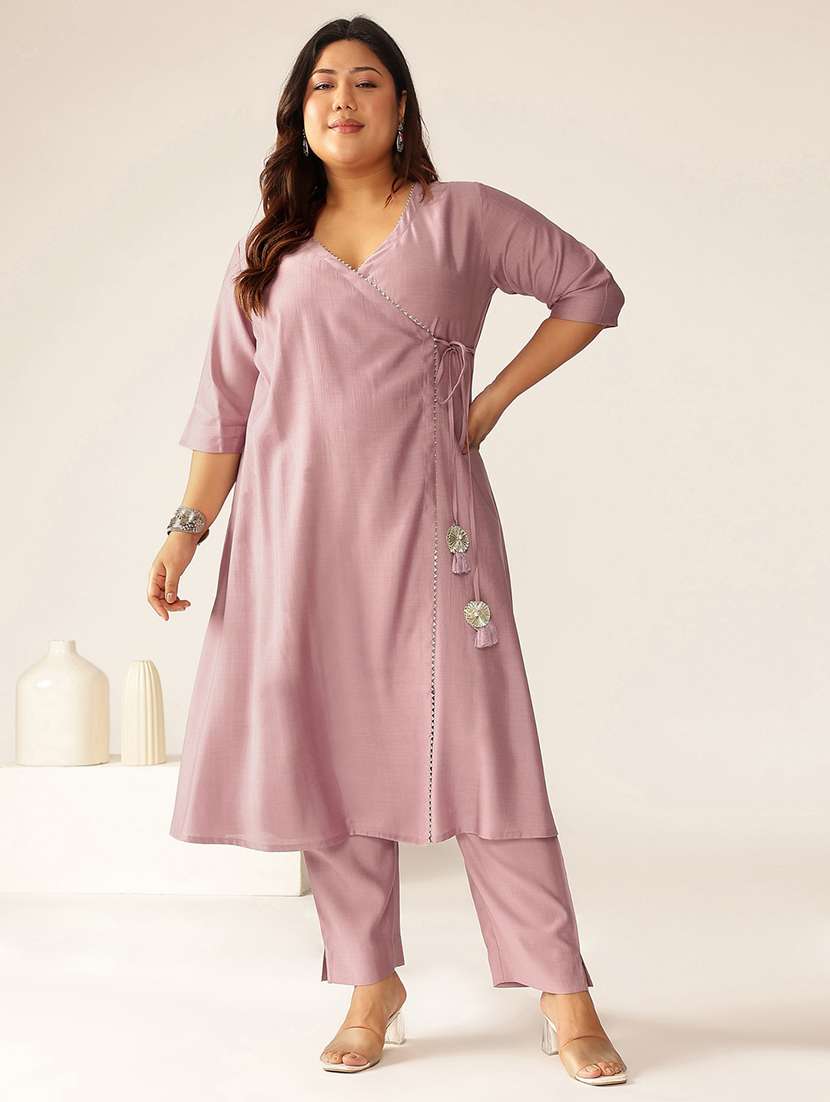 women plus size lavender kurta pant set - 21906151 - Standard Image - 1