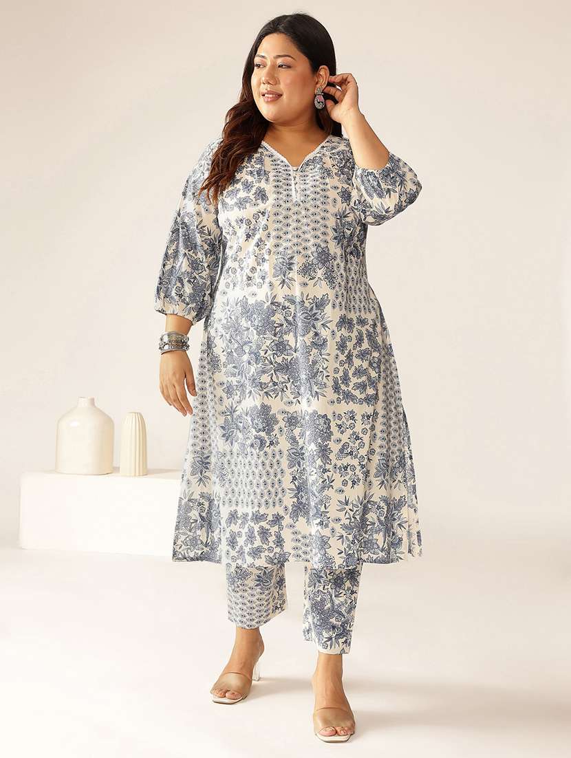 women plus size three quarter sleeve kurta pant set - 21906152 -  Standard Image - 1