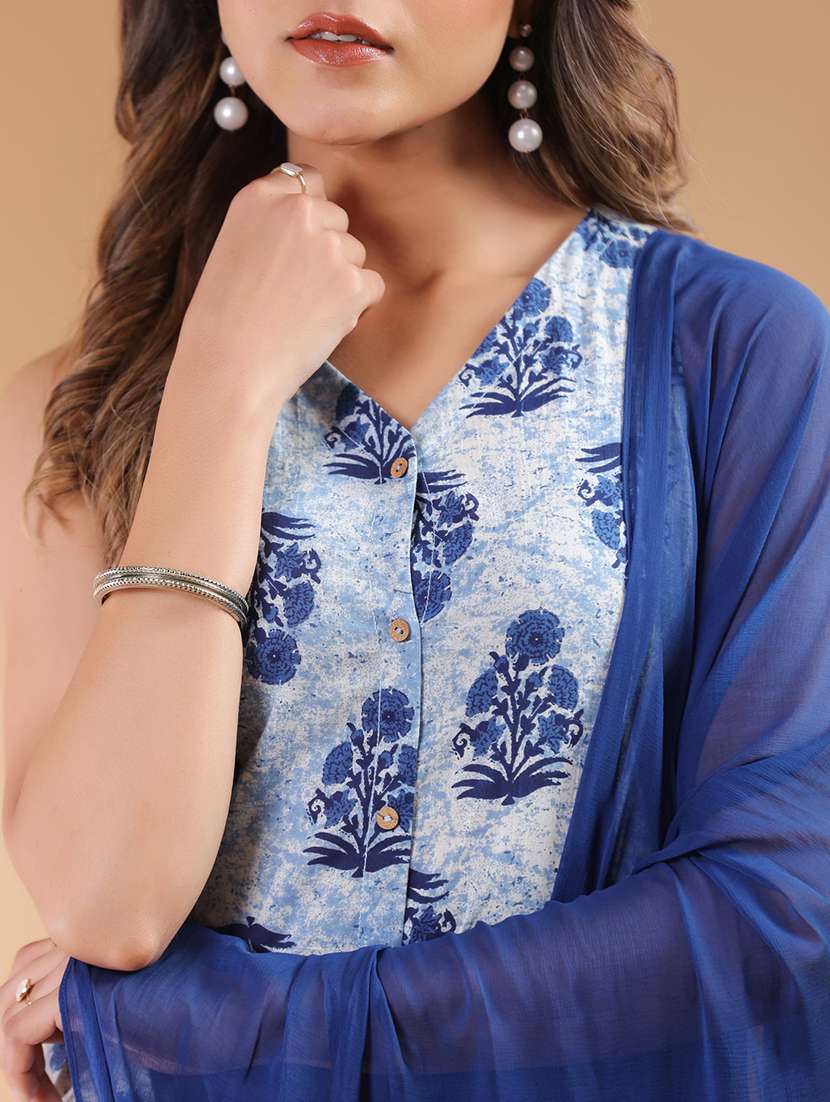 women blue sleeveless kurta pant with dupatta set - 21906158 -  Standard Image - 4