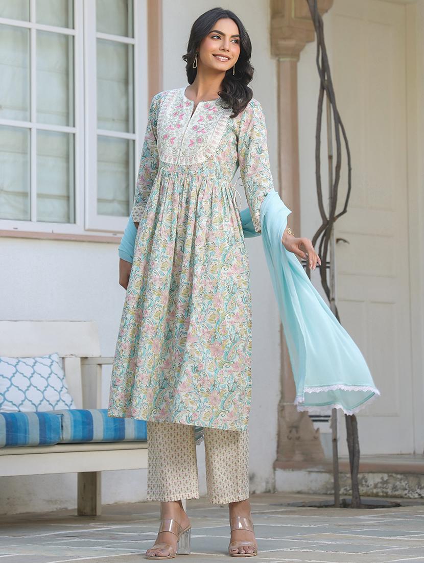 women three quarter sleeve kurta pant with dupatta set - 21906159 - Standard Image - 1