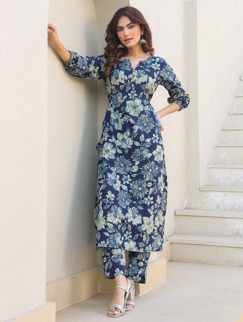 women blue floral printed kurta pant set - 21906167 -  Standard Image - 1