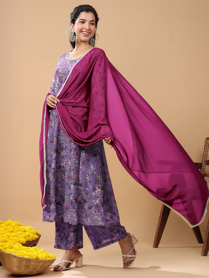 women lavender floral printed kurta palazzo set - 21906171 - Standard Image - 1
