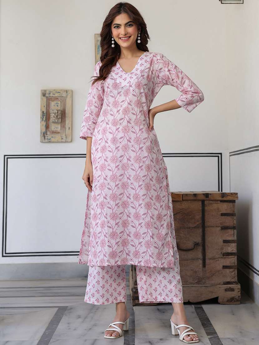 women three quarter sleeve kurta palazzo set