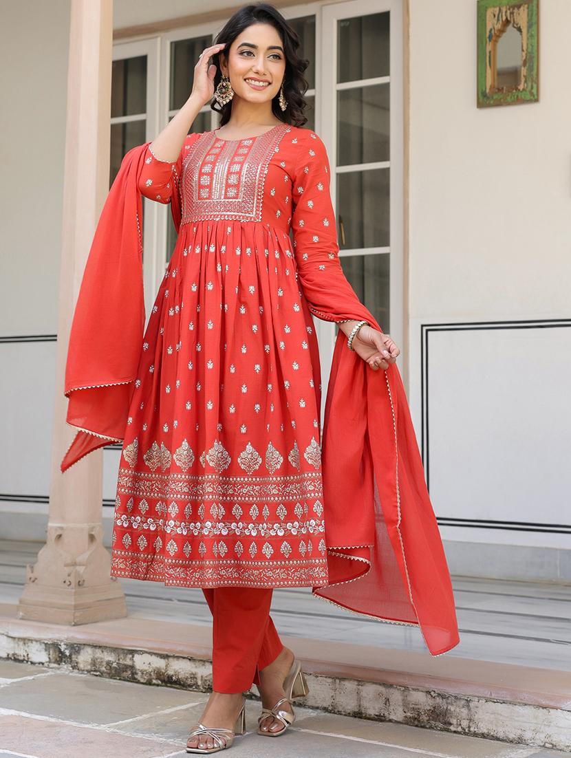 women three quarter sleeve kurta pant with dupatta set - 21906183 - Standard Image - 1