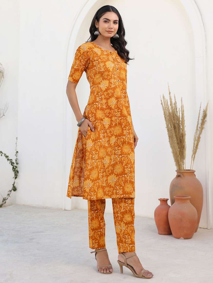 women mustard floral printed kurta pant set - 21906187 -  Standard Image - 1
