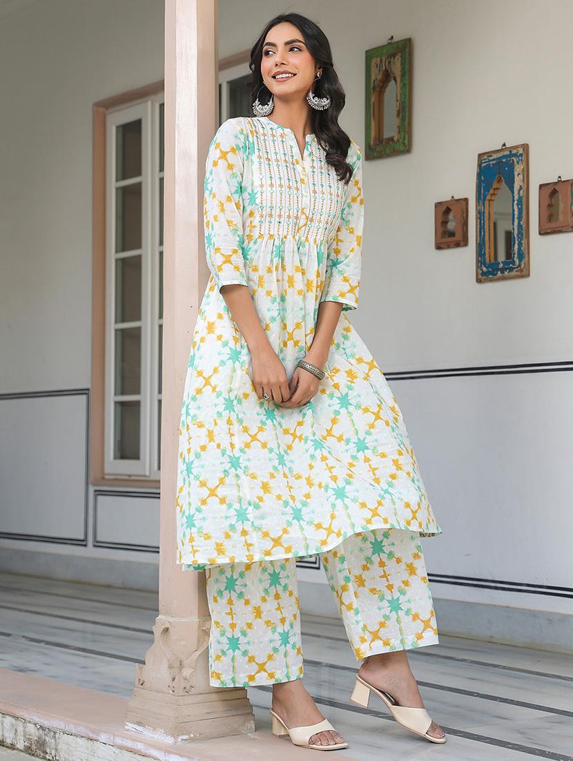 women three quarter sleeve kurta palazzo set - 21906189 -  Standard Image - 1