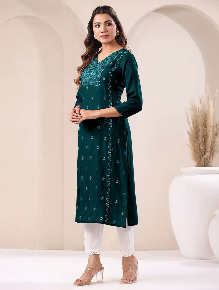 women three quarter sleeve straight kurta - 21906197 -  Standard Image - 1