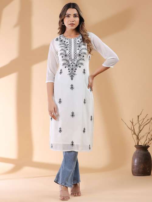 women three quarter sleeve straight kurta - 21906199 - Standard Image - 0