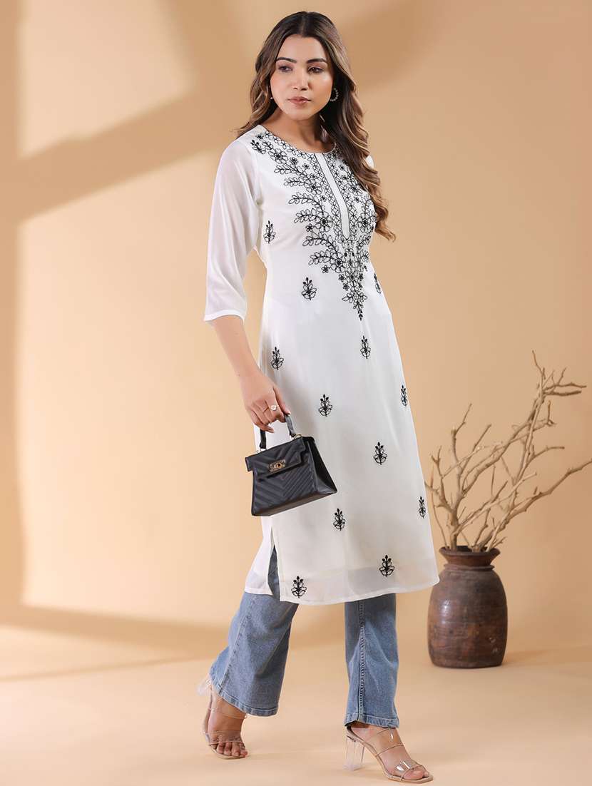 women three quarter sleeve straight kurta - 21906199 - Standard Image - 1