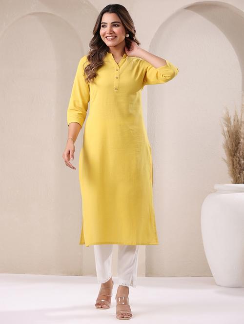 women solid three quarter sleeve straight kurta - 21906205 - Standard Image - 0
