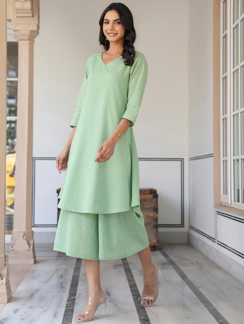 women three quarter sleeve kurta palazzo set - 21906212 - Standard Image - 1
