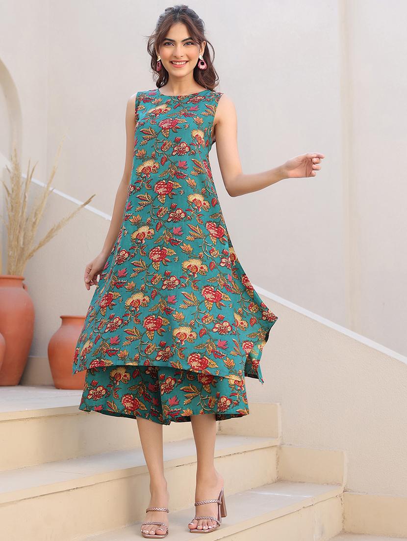 women green floral printed kurta palazzo set - 21906224 - Standard Image - 1