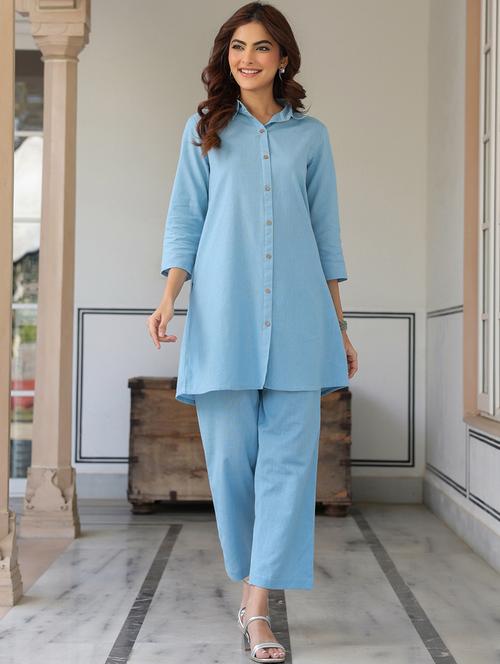 women solid three quarter sleeve ethnic co ord set - 21906235 - Standard Image - 0