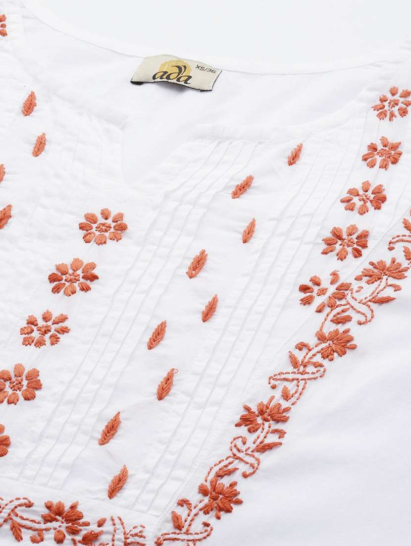 women three quarter sleeve chikankari straight kurta - 21906291 -  Standard Image - 4