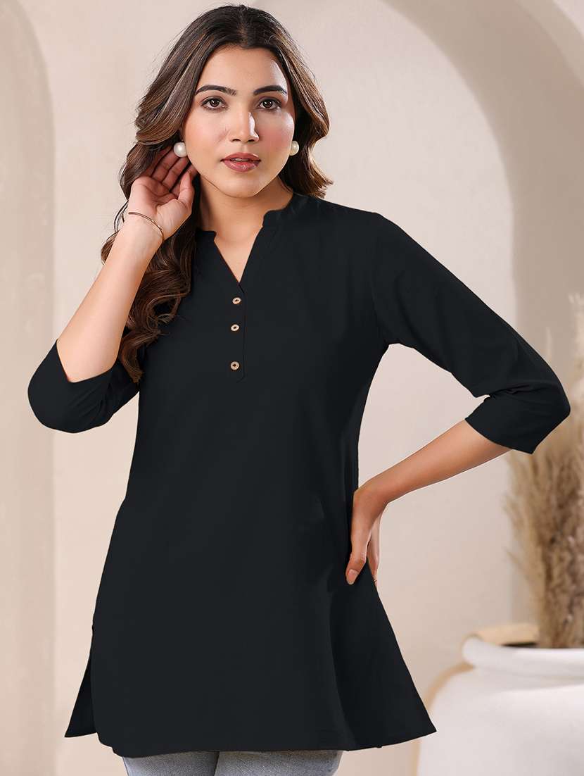 women solid three quarter sleeve a line kurti