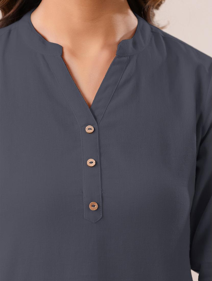 women solid three quarter sleeve a line kurti - 21906305 - Standard Image - 4