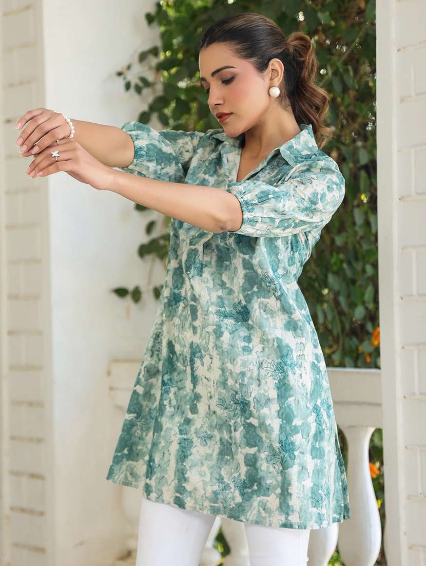 women green tie & dye puff sleeve tunic  - 21906329 -  Standard Image - 1