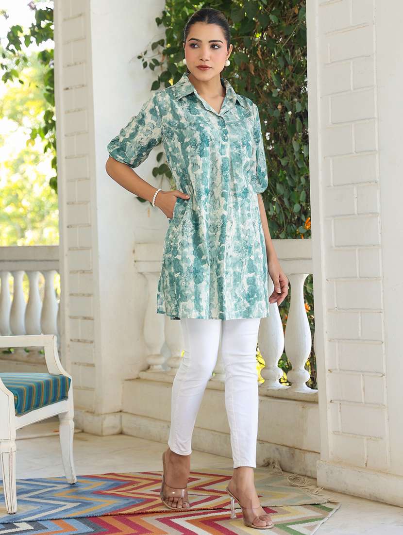women green tie & dye puff sleeve tunic - 21906329 - Standard Image - 4