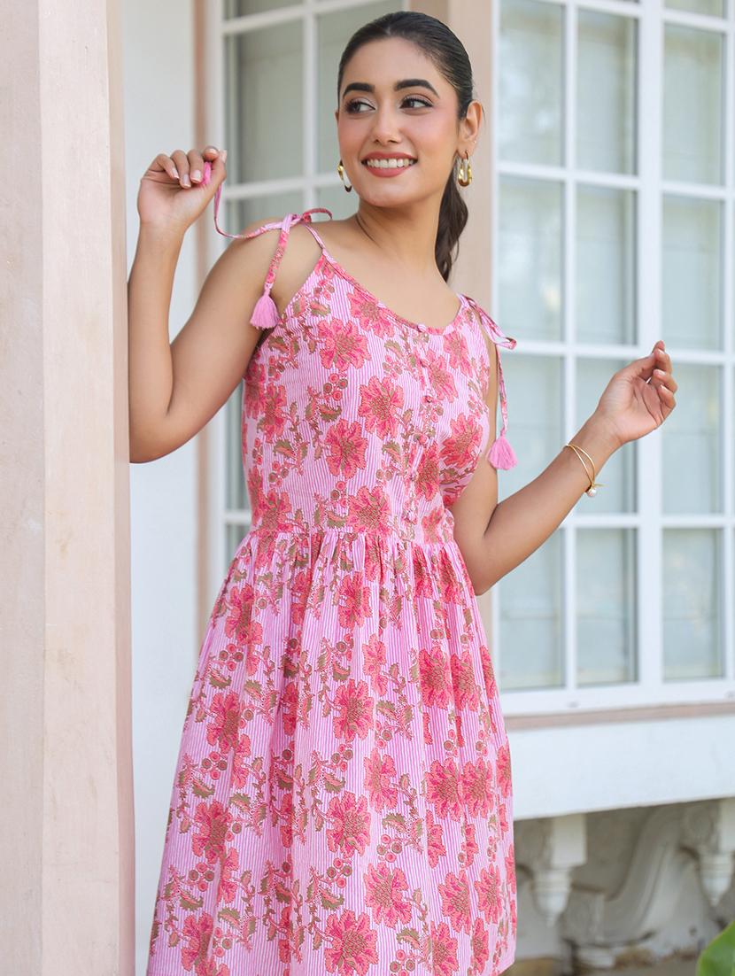 women pink floral printed sleeveless a-line kurta - 21906330 - Standard Image - 4