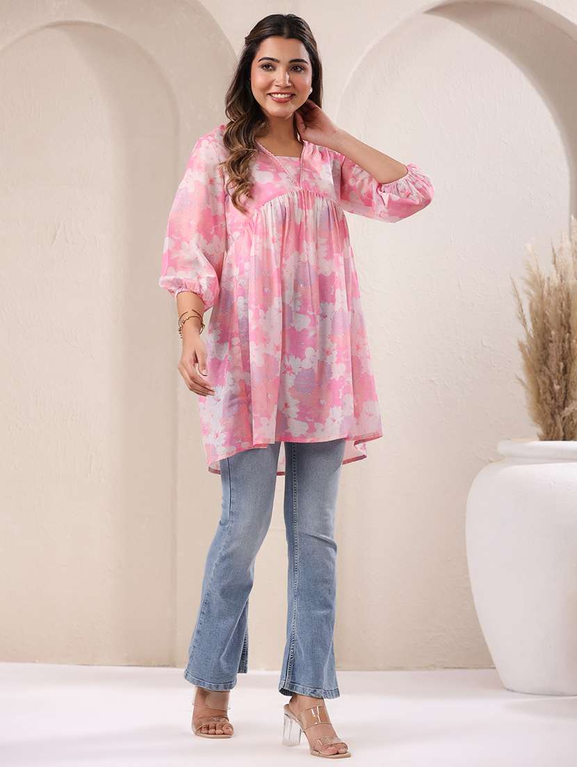 women pink floral printed a-line tunic - 21906344 -  Standard Image - 4