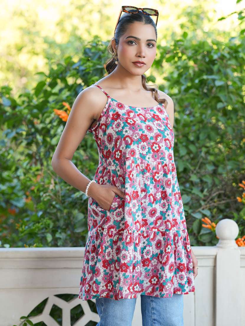 women pink floral sleeveless tiered tunic - 21906346 -  Standard Image - 1