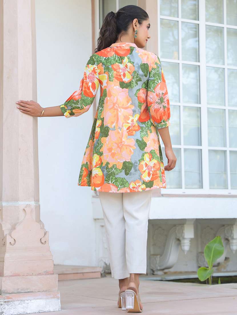 women floral printed three quarter sleeve a-line tunic - 21906348 -  Standard Image - 1