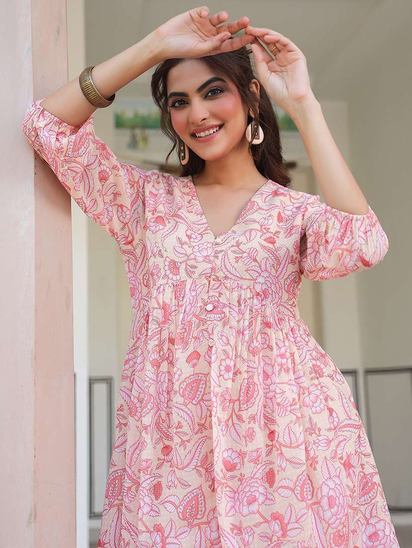 women peach floral printed flared tunic - 21906349 - Standard Image - 4