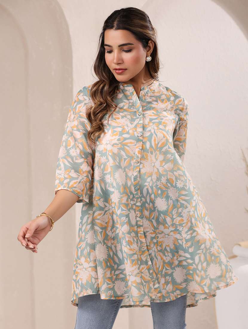 women green floral printed a-line tunic
