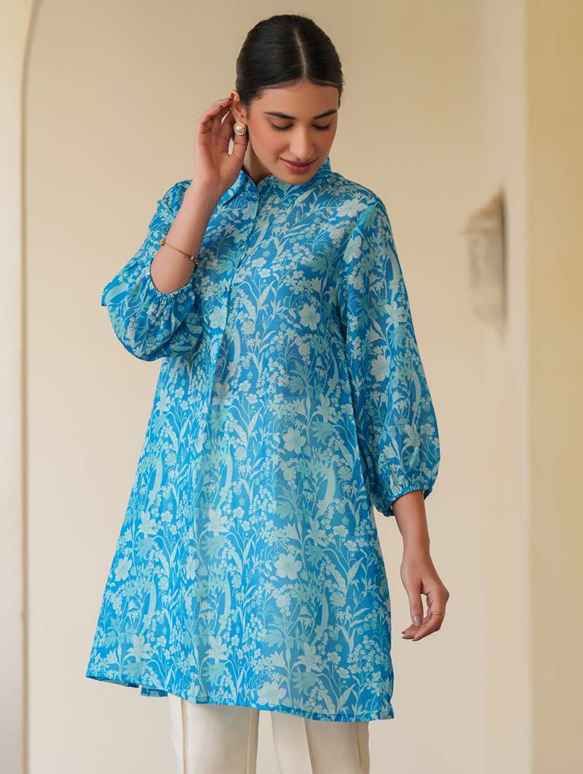 women blue floral printed a-line tunic - 21906354 -  Standard Image - 1