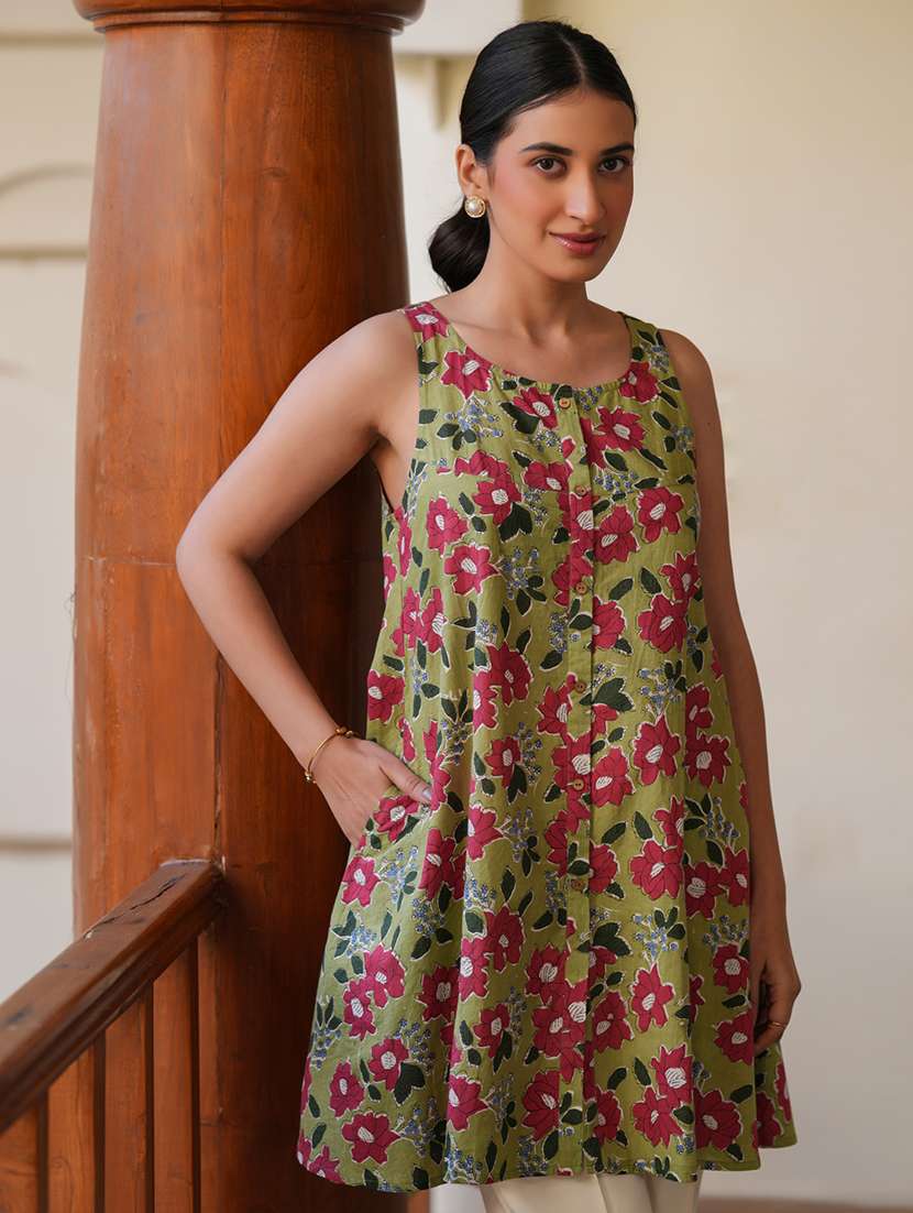 women olive floral printed a-line tunic - 21906356 -  Standard Image - 1