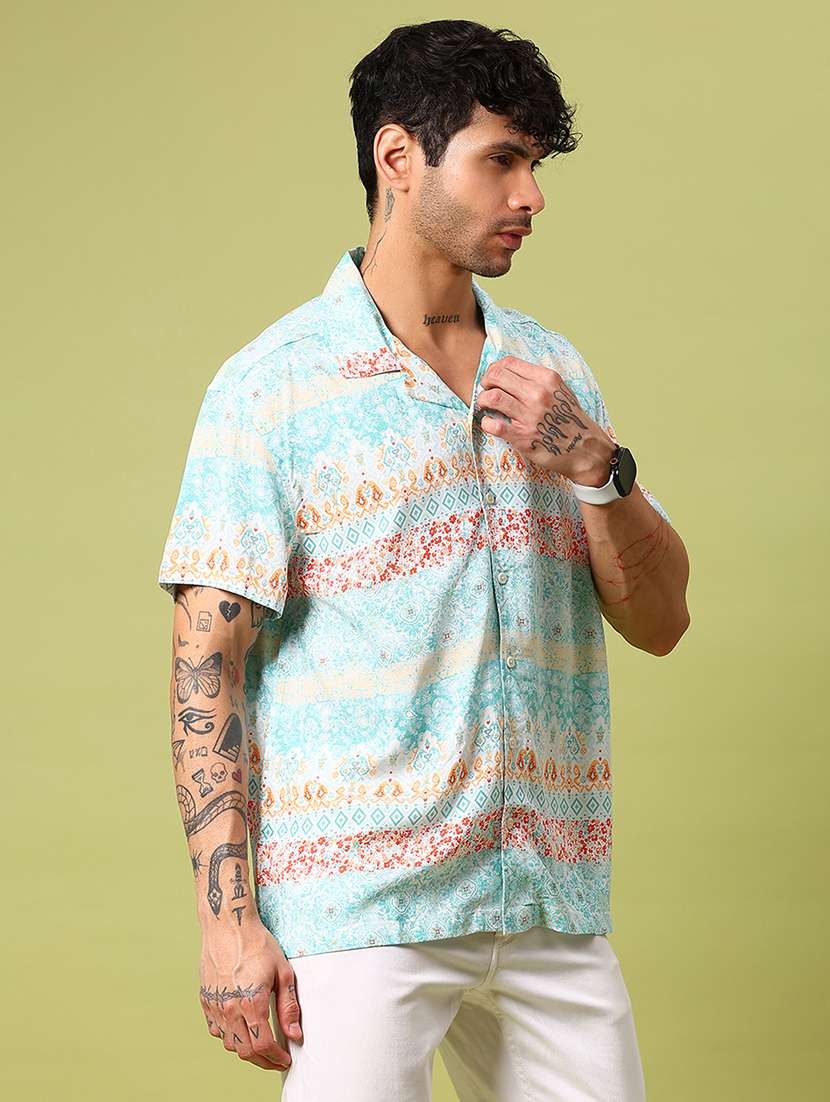 men printed short sleeve loose fit casual shirt - 21906389 -  Standard Image - 1