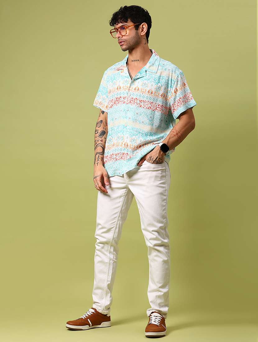 men printed short sleeve loose fit casual shirt - 21906389 -  Standard Image - 4