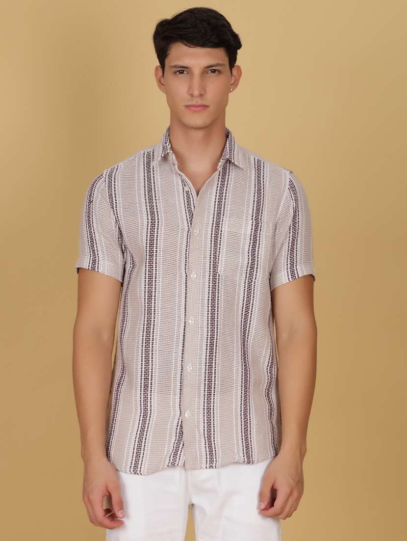 men striped short sleeve regular fit casual shirt - 21906390 -  Standard Image - 1