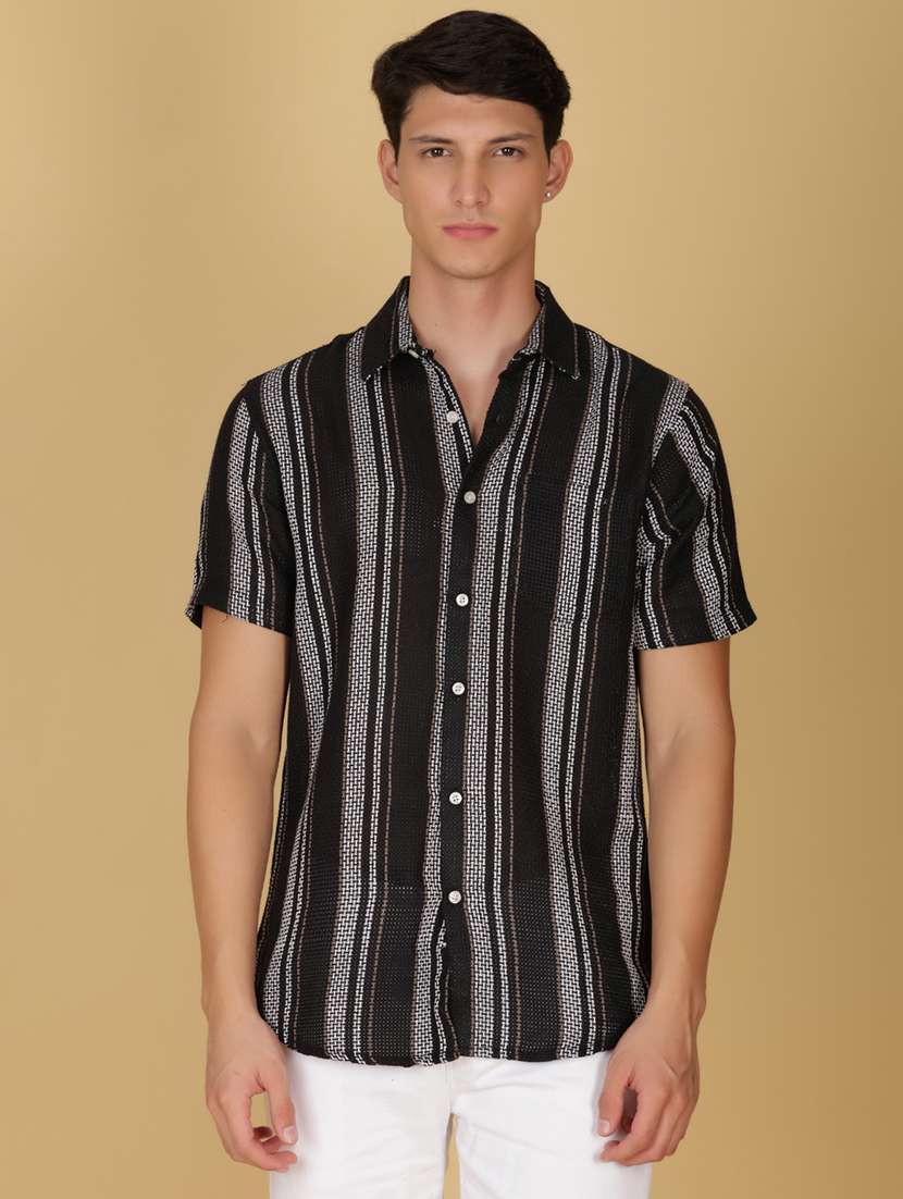 men striped short sleeve regular fit casual shirt - 21906391 -  Standard Image - 1