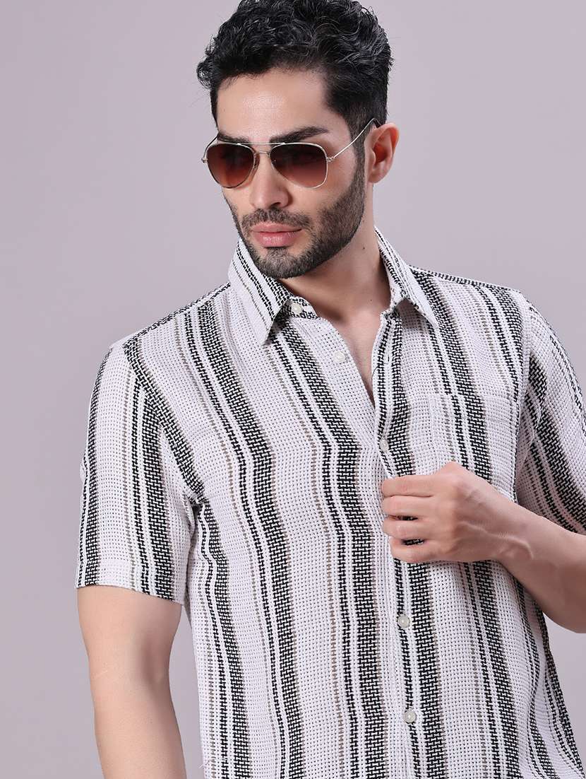 men striped short sleeve regular fit casual shirt