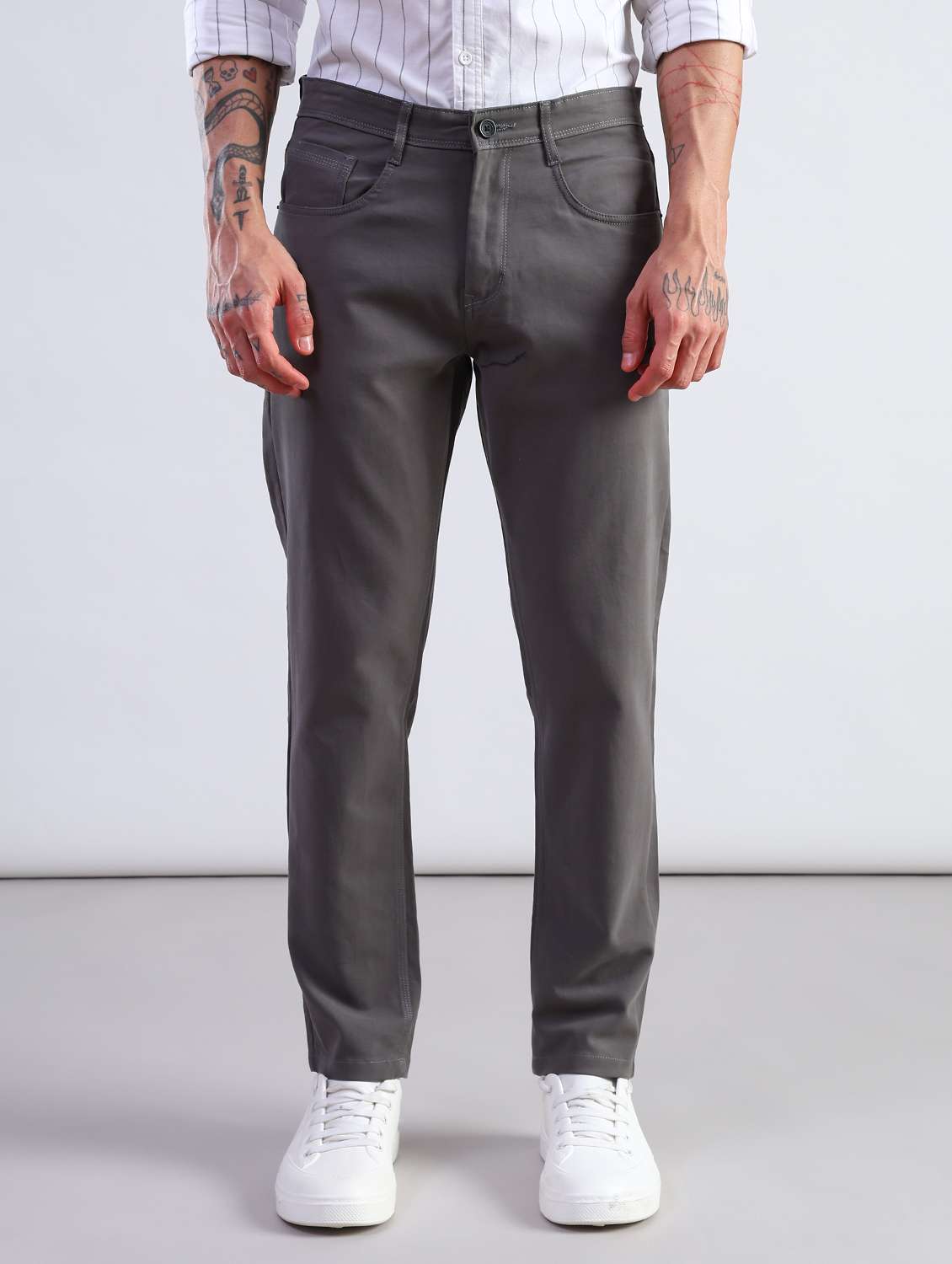 men solid mid rise chinos casual trouser - 21906412 -  Standard Image - 1