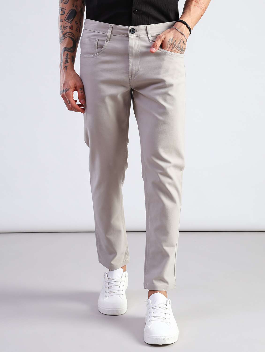men solid mid rise chinos casual trouser - 21906414 -  Standard Image - 1