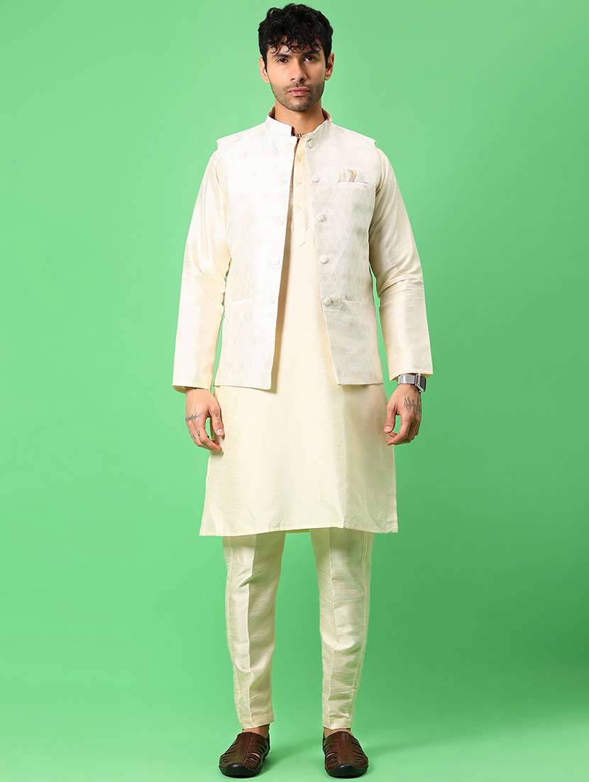 men long sleeve kurta and pyjama set with jacket - 21906467 -  Standard Image - 1